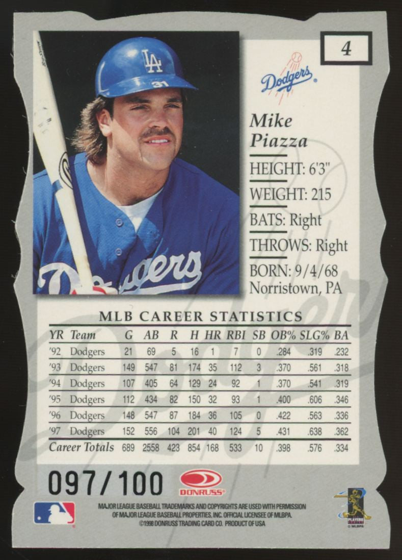 1998 Donruss Elite Mike Piazza Gold Status Die Cut /100 #4