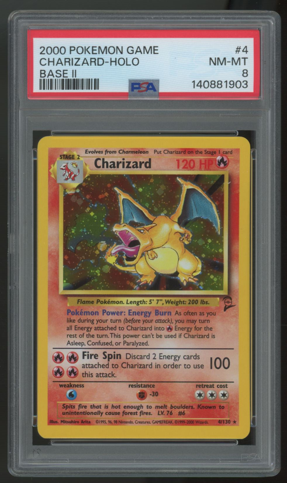 2000 Pokemon Charizard Base Set II Holo #4 PSA 8