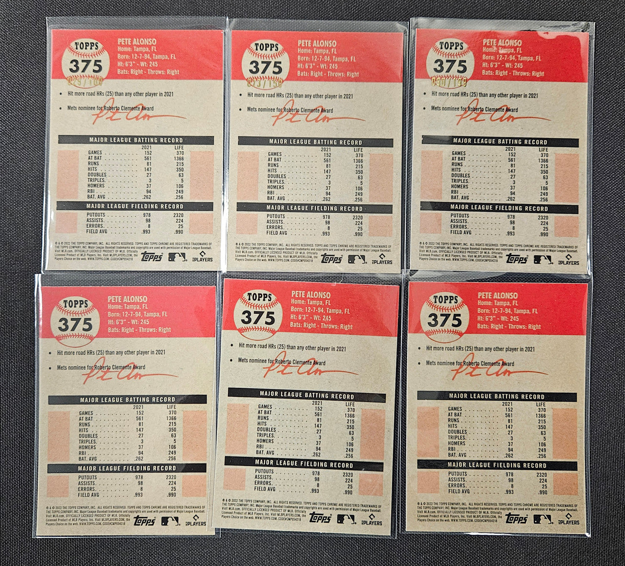 2022 Topps Chrome Pete Alonso Rainbow Lot Of 6