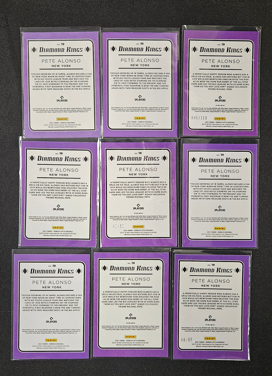 2021 Panini Donruss/Optic Pete Alonso Rainbow Lot Of 9