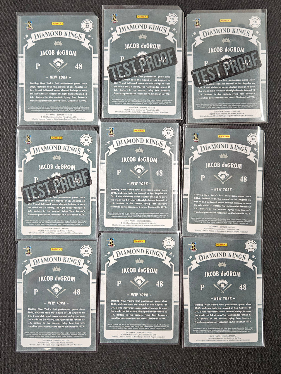 2016 Panini Donruss Jacob DeGrom Rainbow Lot Of 9