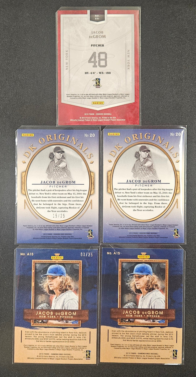 2015-2016 Diamond Kings/Donruss Jacob DeGrom Rainbow Lot Of 5