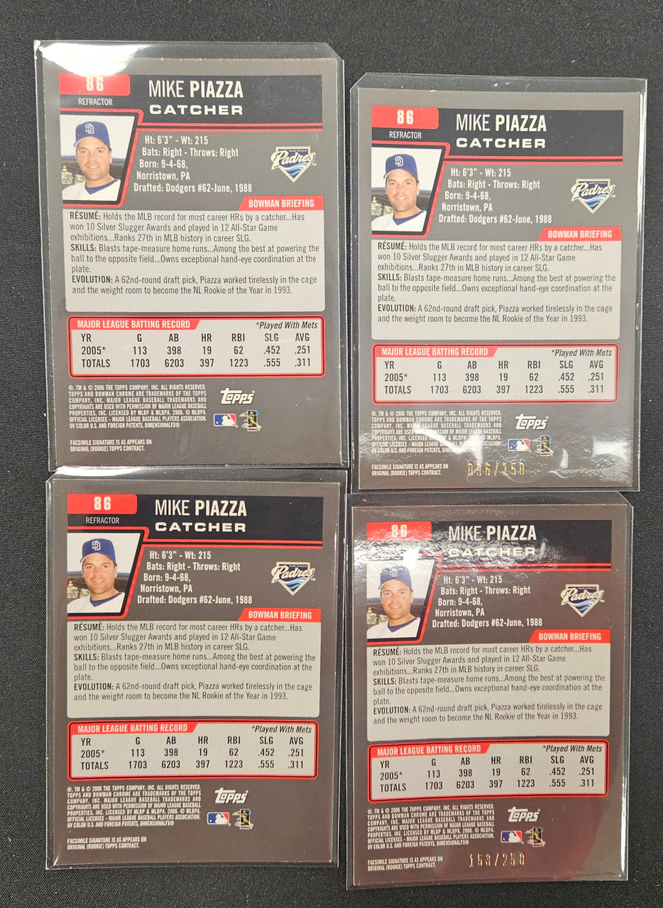 2006 Bowman Chrome Mike Piazza Rainbow Lot Of 4
