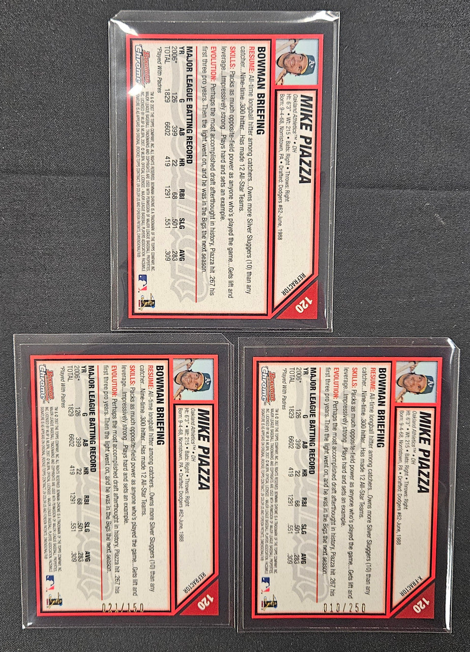 2007 Bowman Chrome Mike Piazza Rainbow Lot Of 3