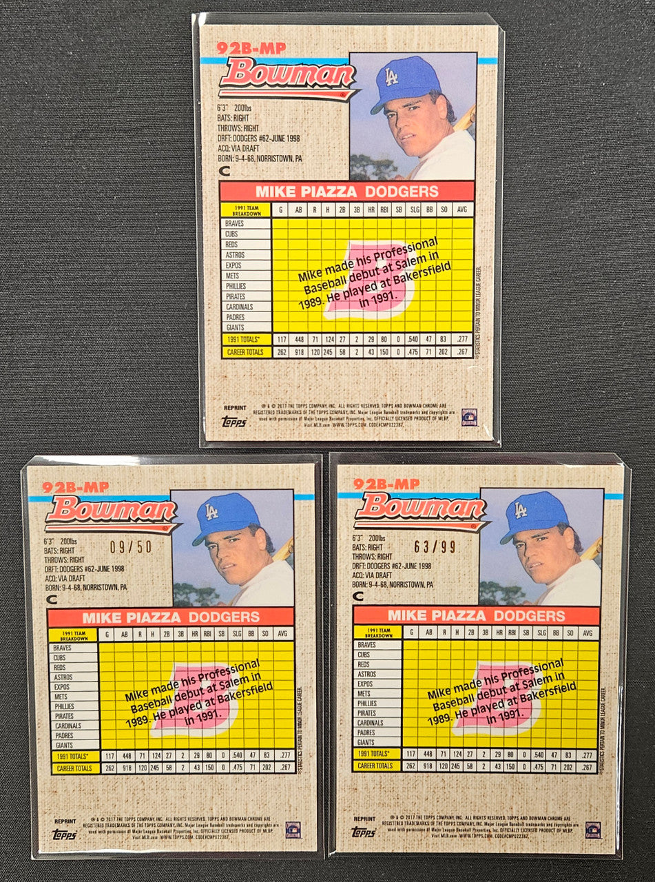 2017 Bowman Chrome Mike Piazza Rainbow Lot Of 3