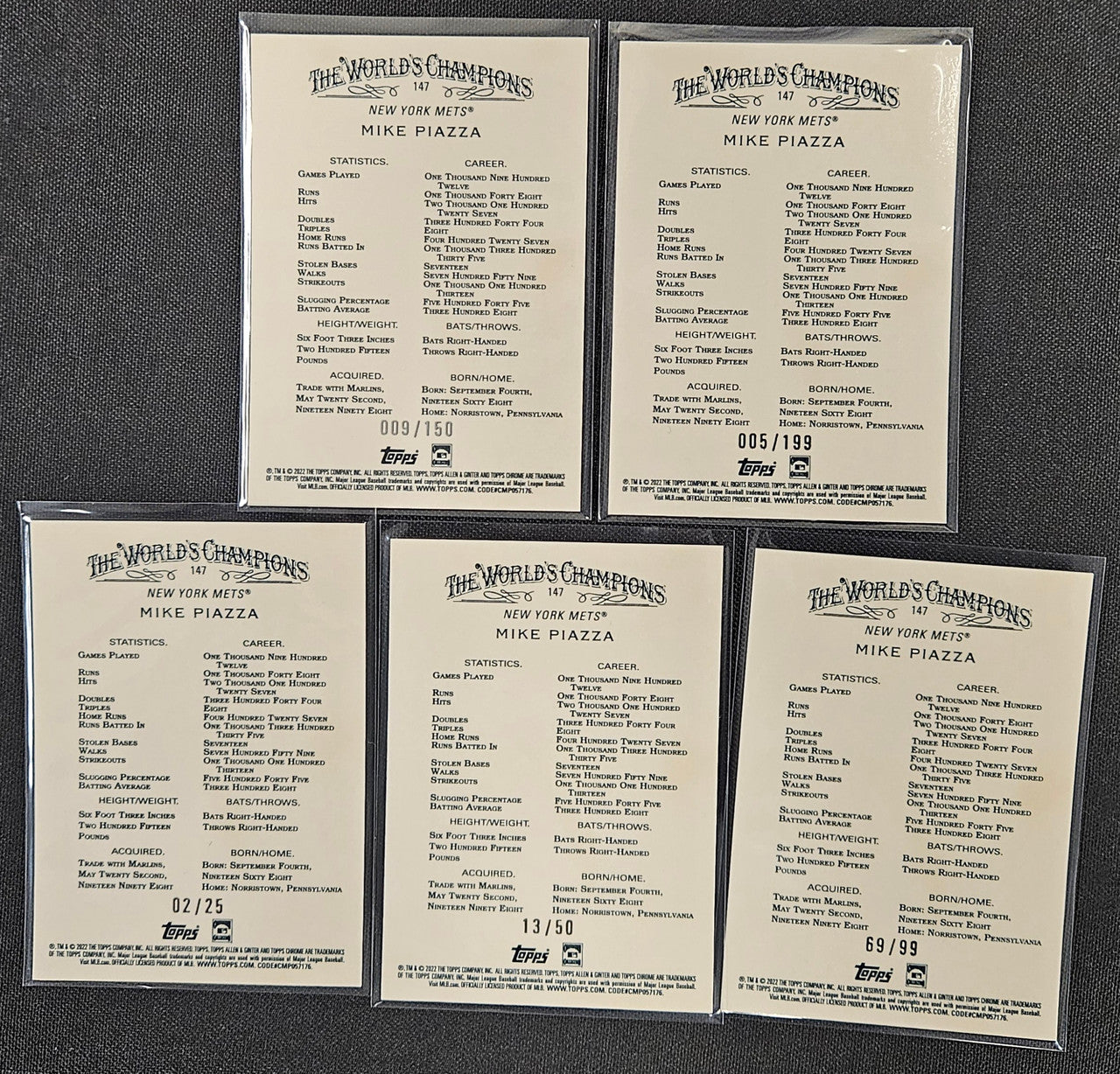 2022 Topps Allen & Ginter Chrome Mike Piazza Rainbow Lot Of 5