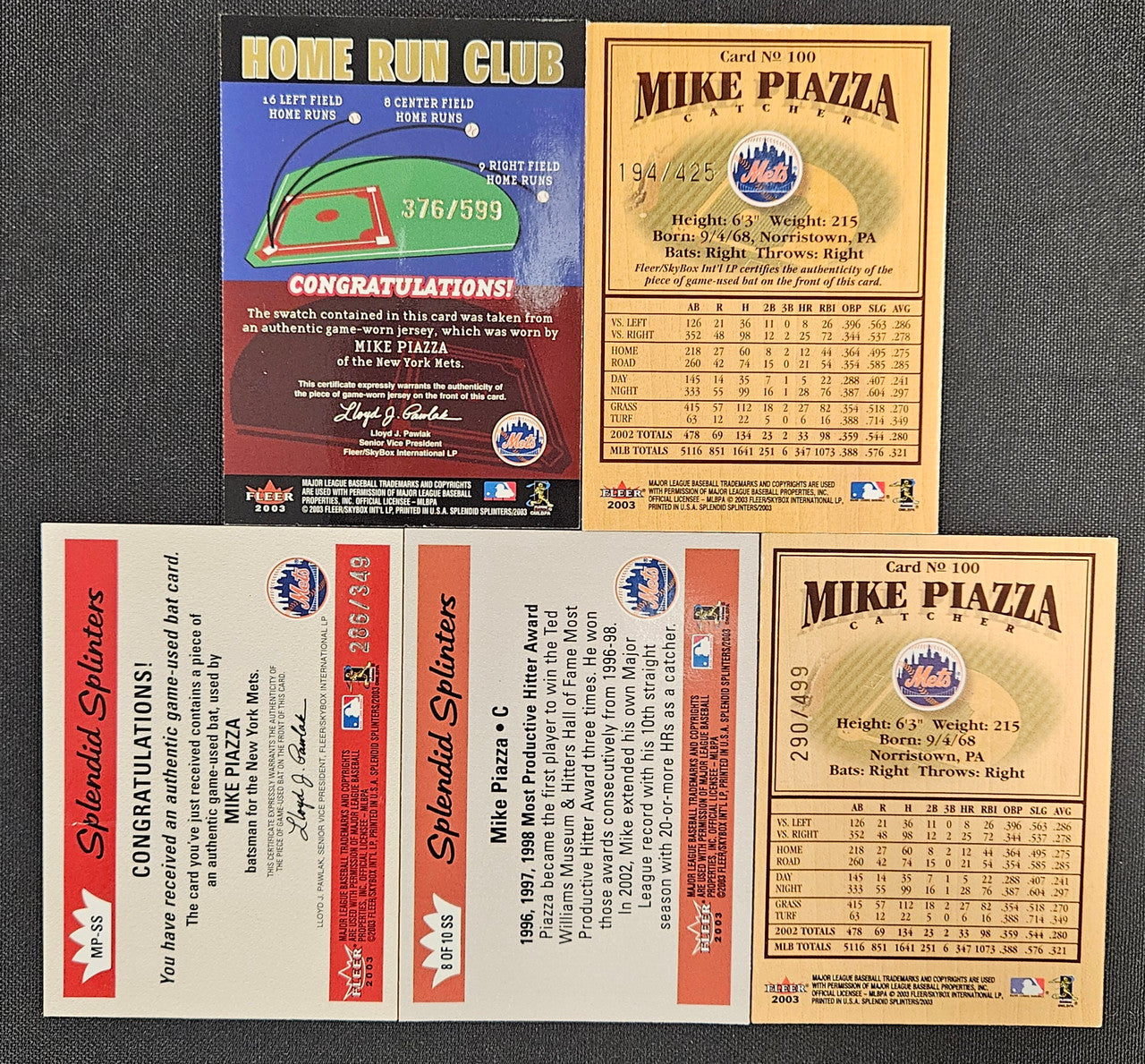 2003 Fleer Splendid Splinters Mike Piazza Lot Of 5