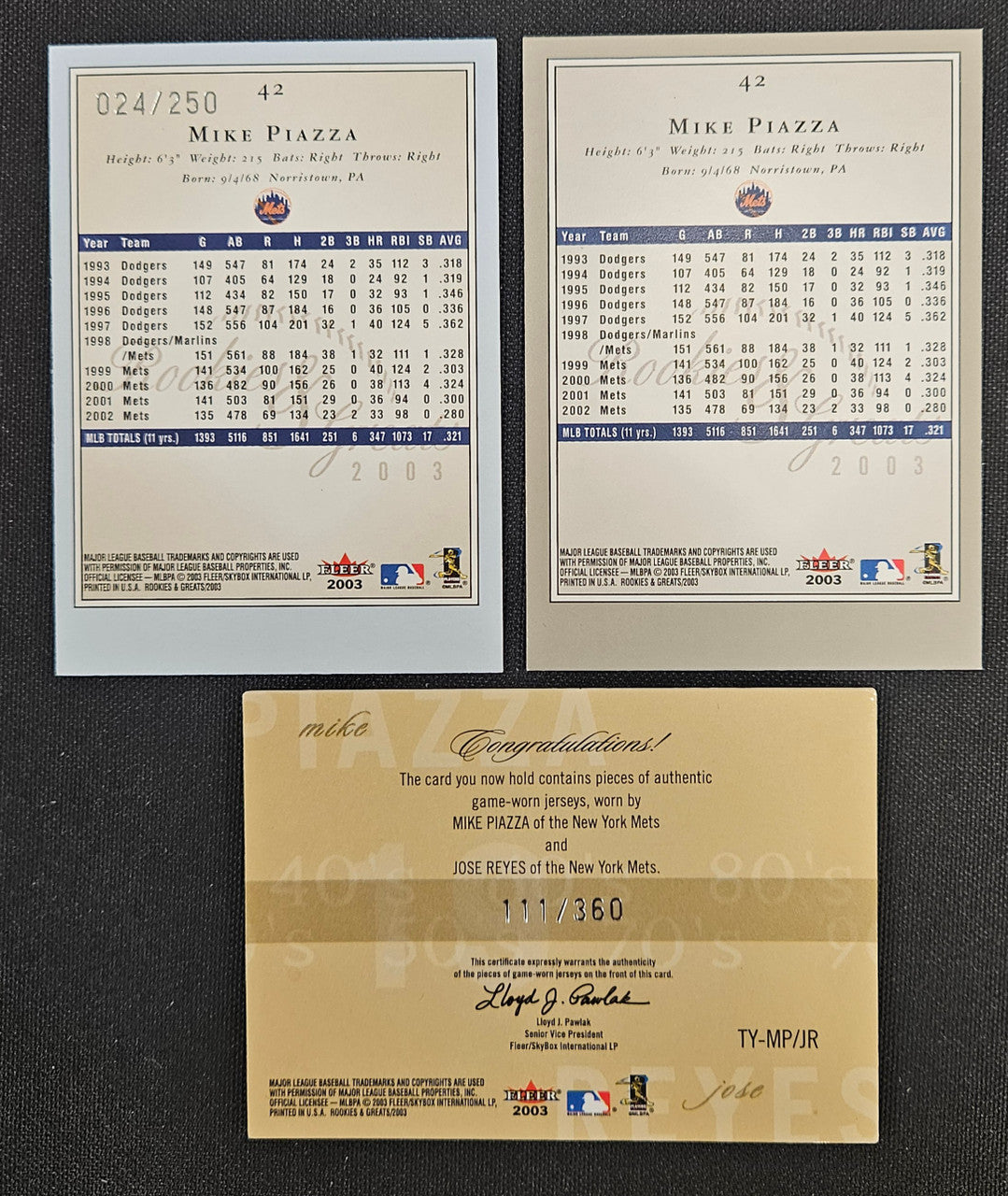 2003 Fleer Rookies And Greats Mike Piazza Lot Of 3
