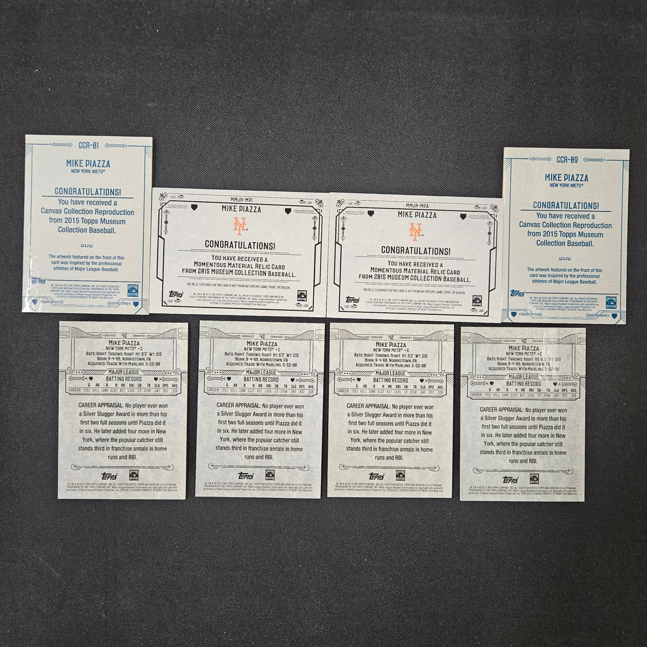 2015 Topps Museum Collection Mike Piazza Lot Of 8