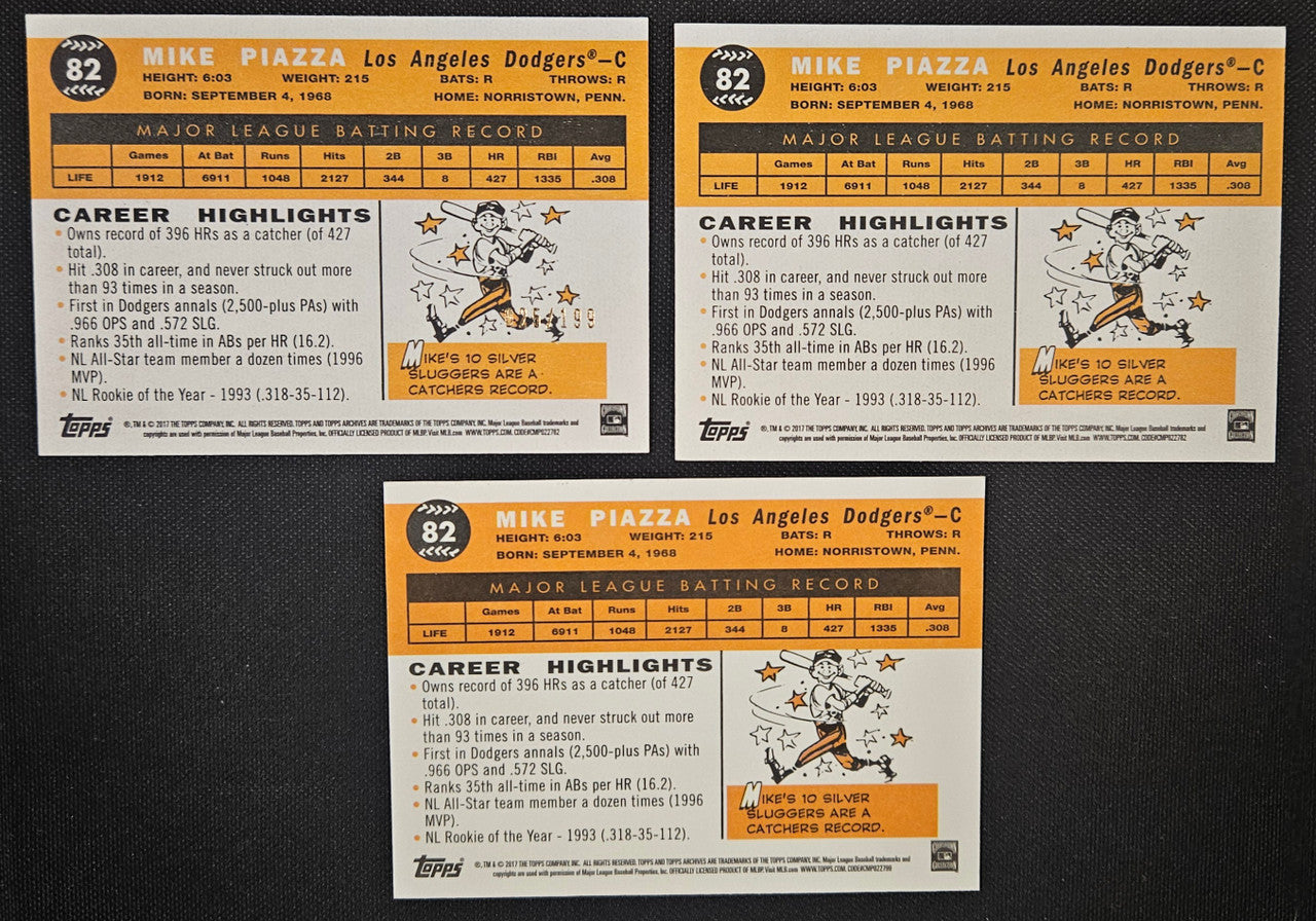 2017 Topps Archives Mike Piazza Lot Of 3