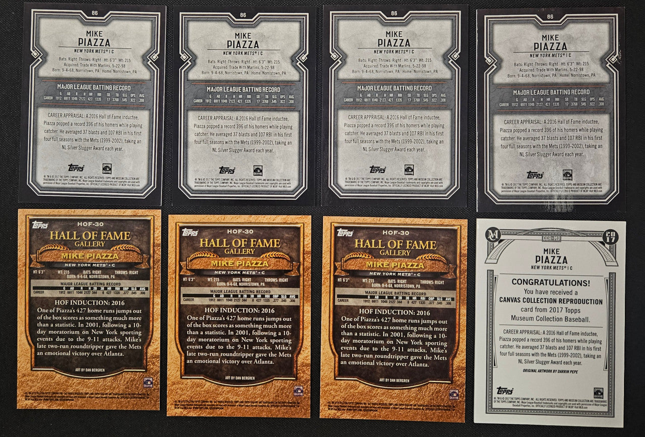 2017 Museum Collection / Topps Gallery Mike Piazza Lot of 8