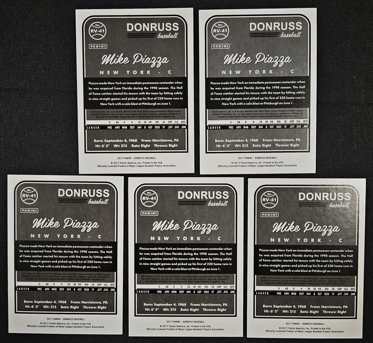 2017 Panini Donruss Mike Piazza Lot Of 5