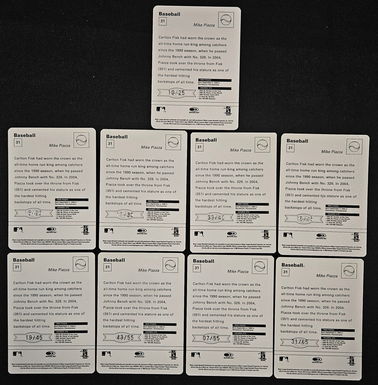 2004 Donruss Playoff Sportscaster Mike Piazza White Lot Of 9