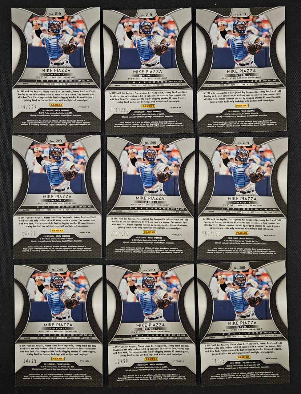 2019 Panini Prizm Mike Piazza Rainbow Lot Of 9