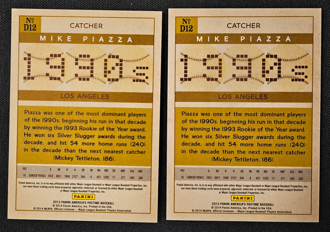 2013 Panini America's Pastime Mike Piazza Decades Lot Of 2