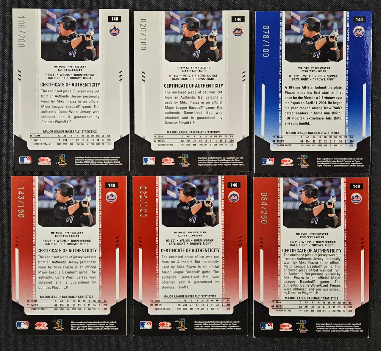 2004 Leaf Certified Materials Mike Piazza Lot of 6