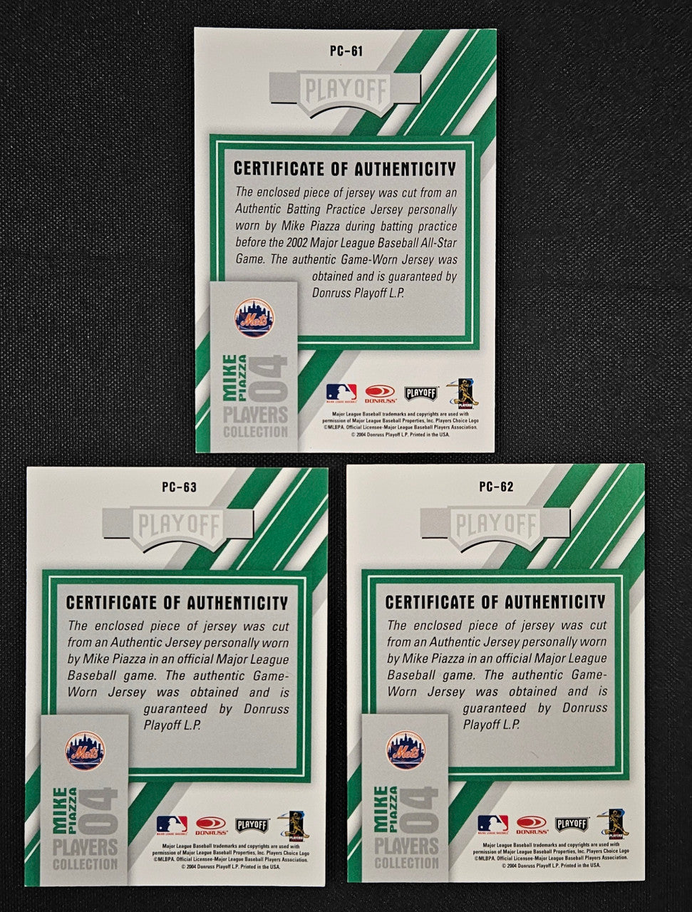 2004 Donruss Playoff Players Collection Mike Piazza Lot Of 3