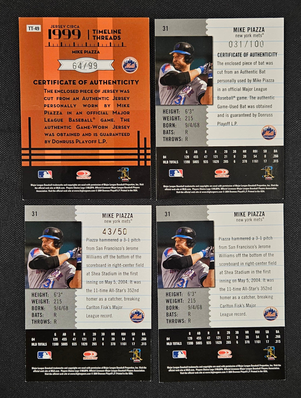 2005 Leaf Century Collection Mike Piazza Lot Of 4