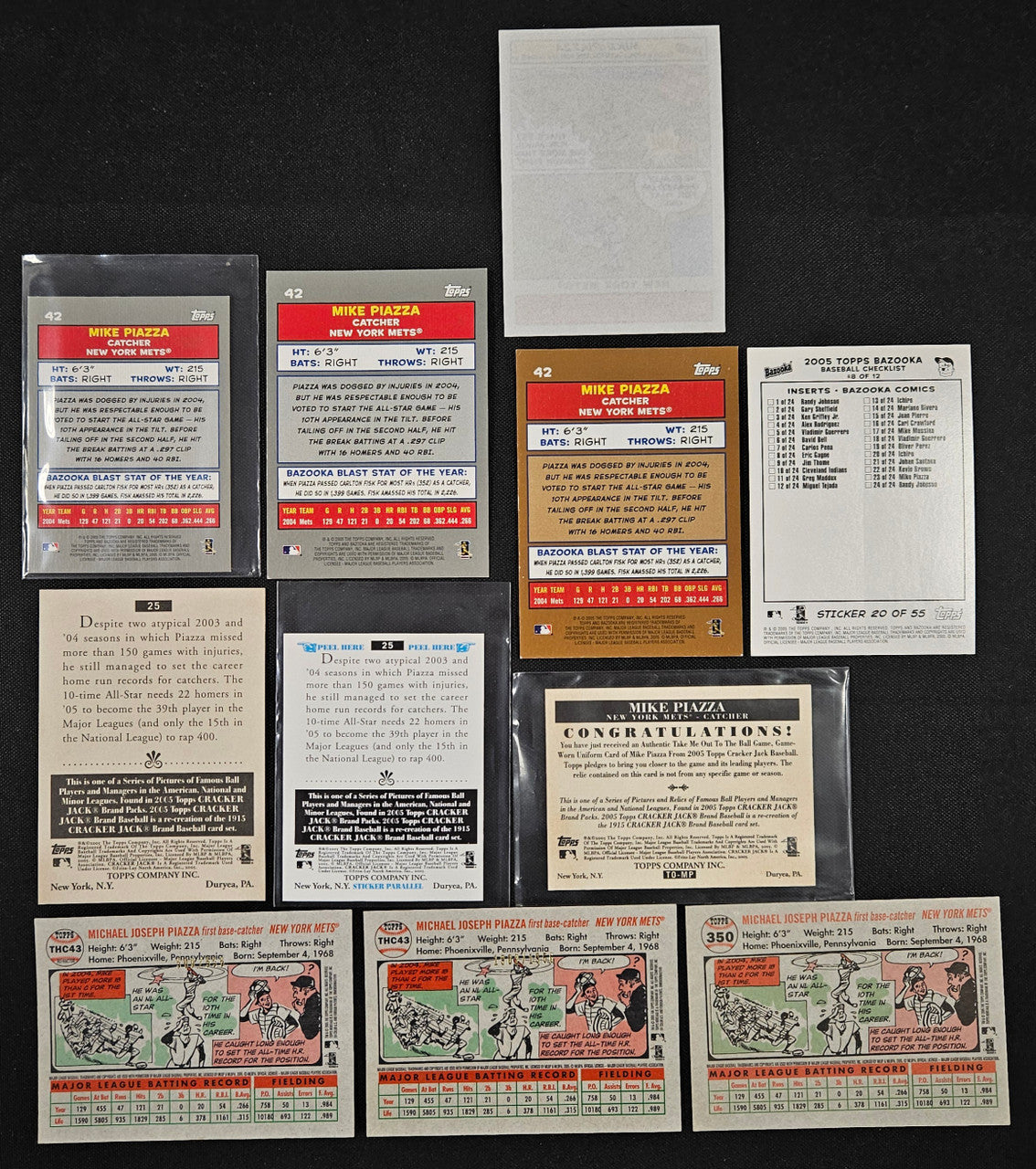 2005 Topps Heritage/Cracker Jack/Bazooka Mike Piazza Lot Of 11