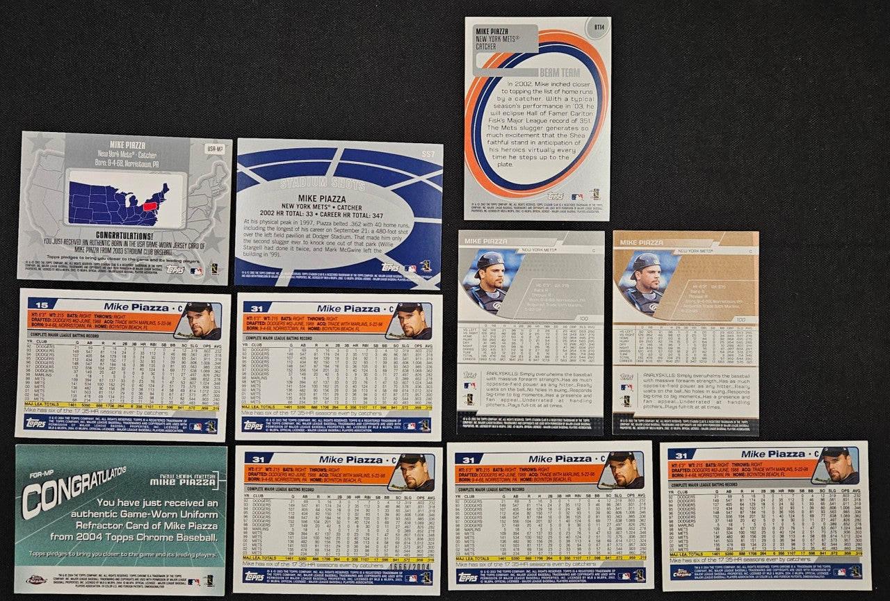 2002-04 Topps Chrome/Stadium Club Mike Piazza Lot Of 11