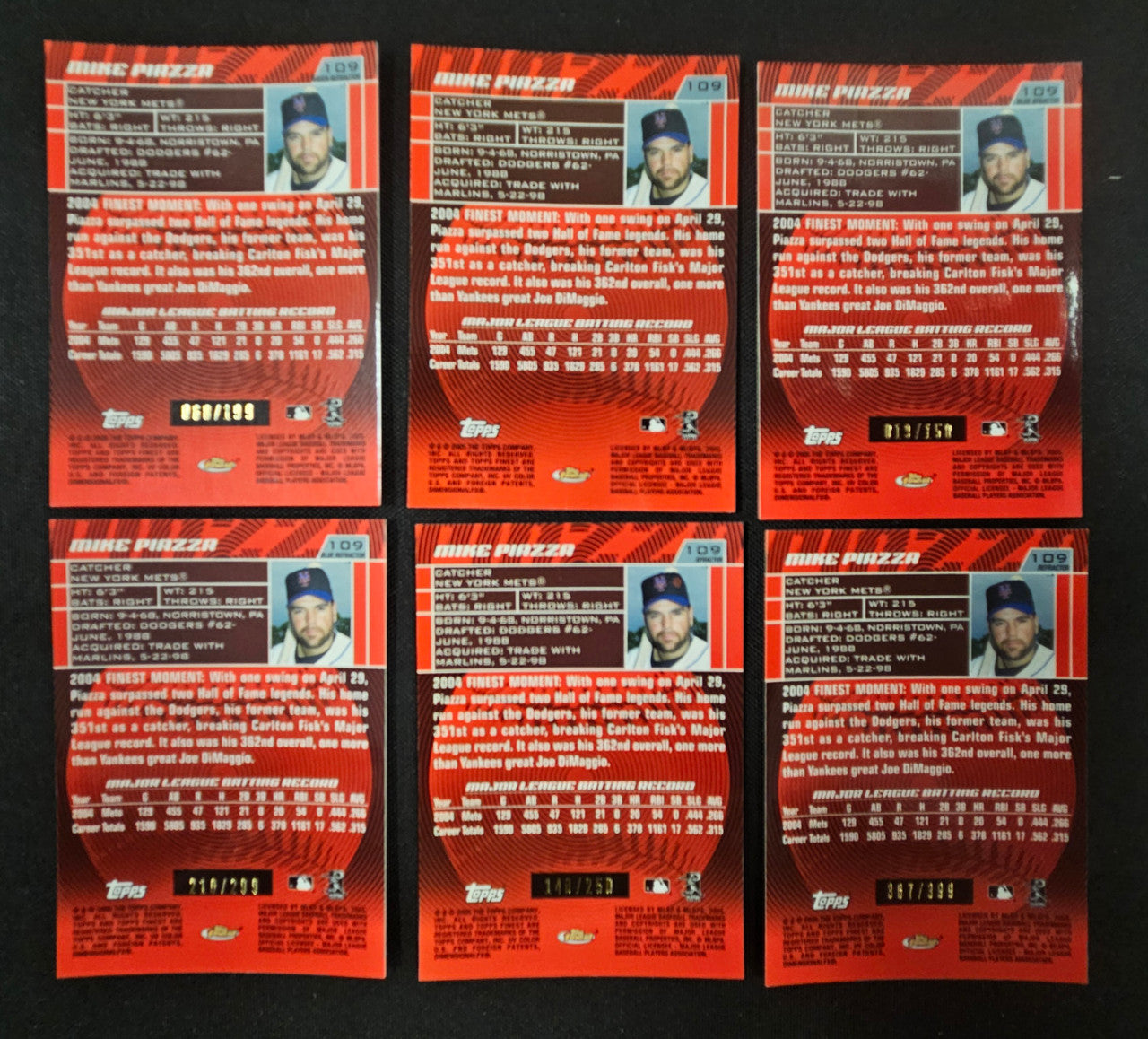 2005 Topps Finest Mike Piazza Rainbow Lot Of 6