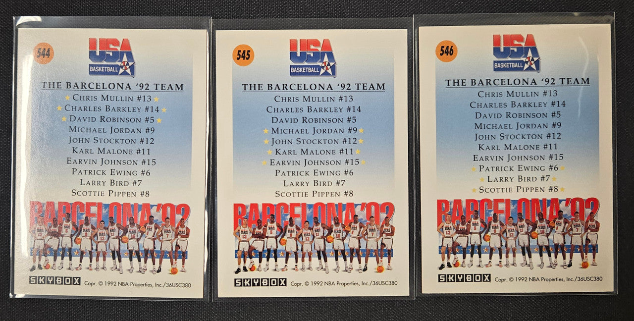 1992 Skybox USA Barcelona Dream Team #544 #545 #546 "A"