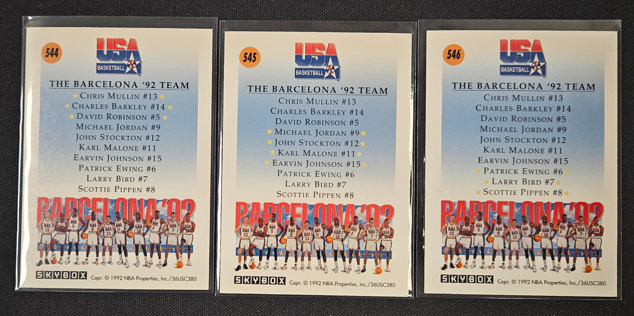 1992 Skybox USA Barcelona Dream Team #544 #545 #546