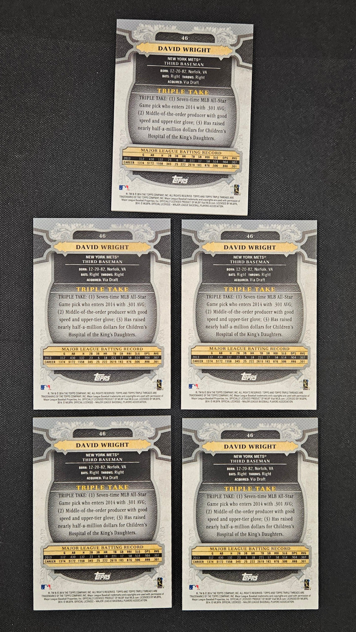 2014 Topps Triple Threads David Wright Lot Of 5