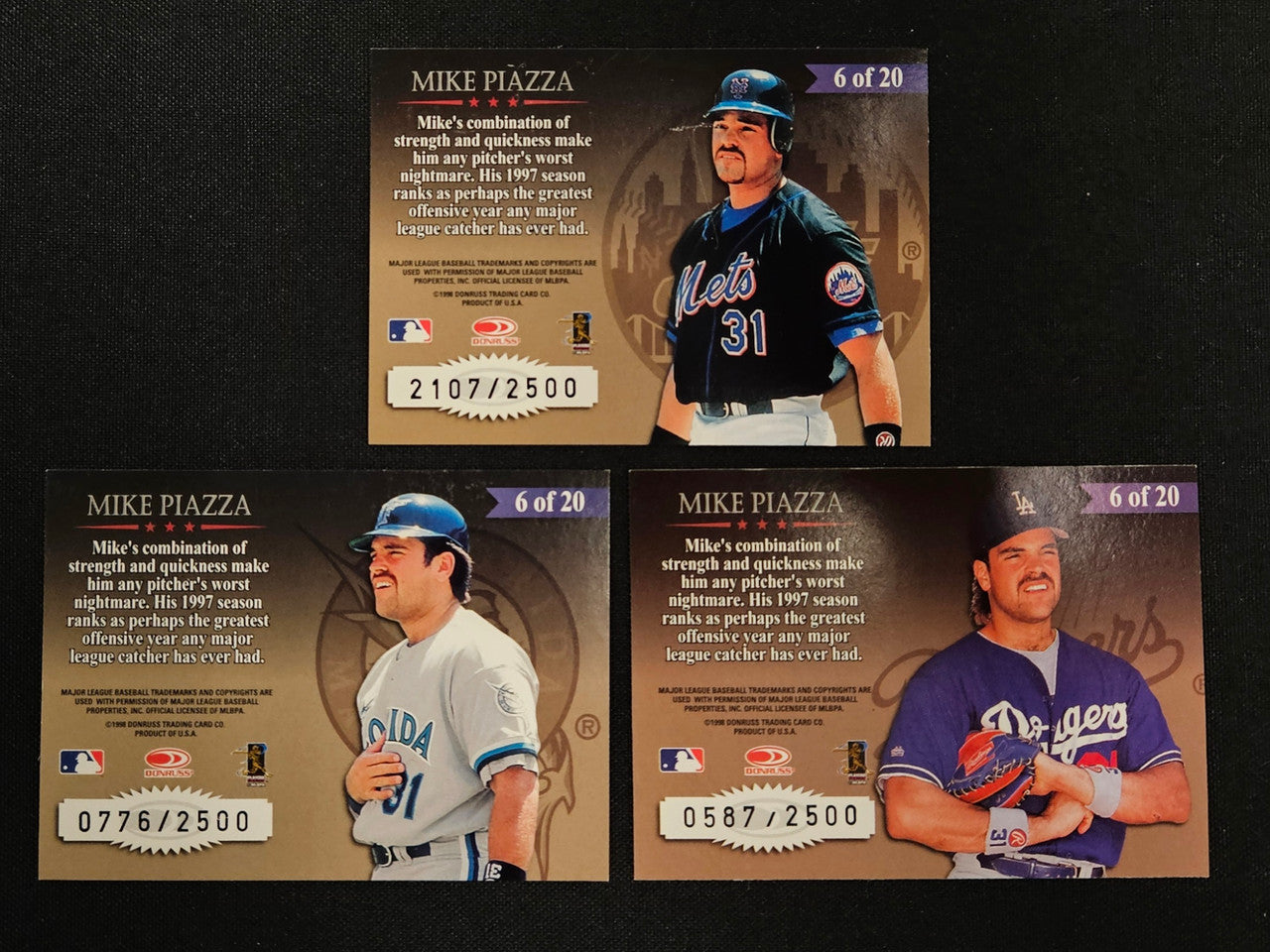 1998 Leaf Rookies & Stars Mike Piazza Lot Of 3