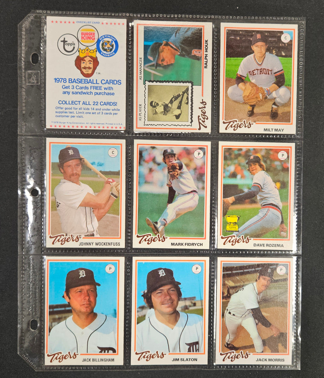 1978 Topps Burger King Detroit Tigers Complete Set Trammell / Whitaker EX/MT-NM