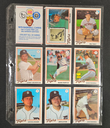 1978 Topps Burger King Detroit Tigers Complete Set Trammell / Whitaker EX/MT-NM