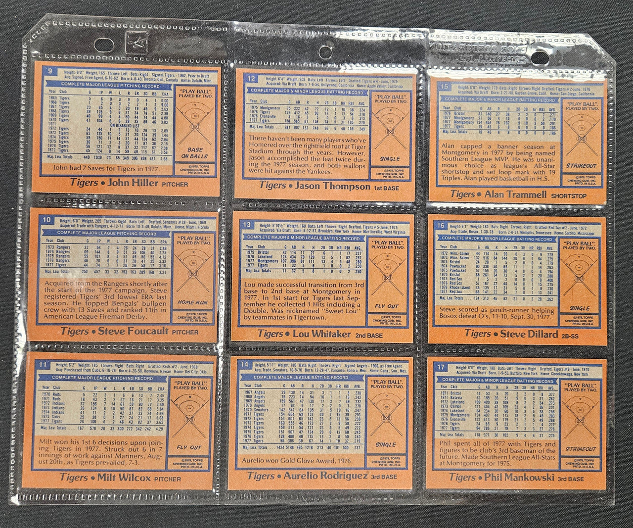 1978 Topps Burger King Detroit Tigers Complete Set Trammell / Whitaker EX/MT-NM