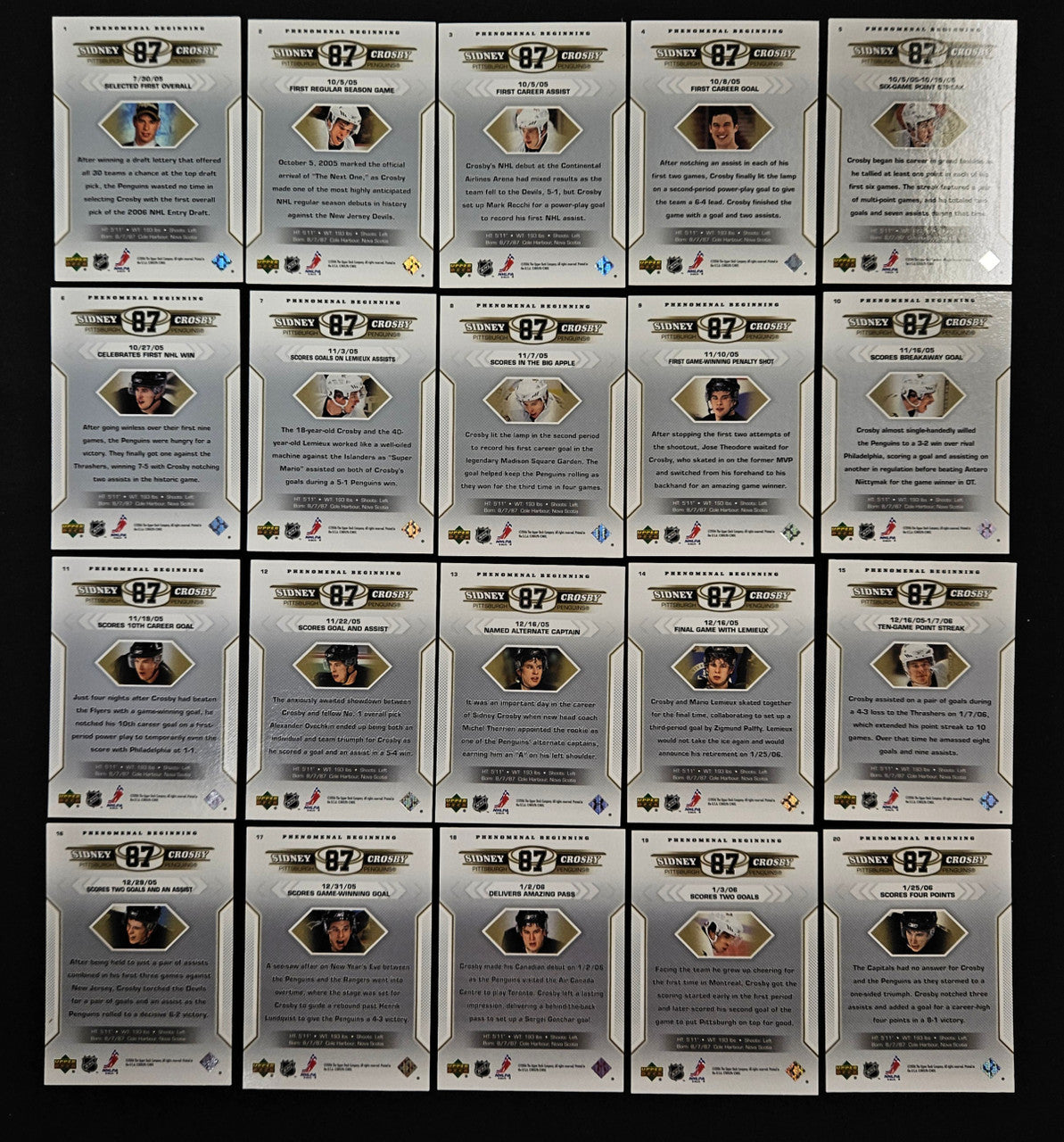 2005-06 Upper Deck Sidney Crosby RC Phenomenal Beginning Complete Set of 20 "A"