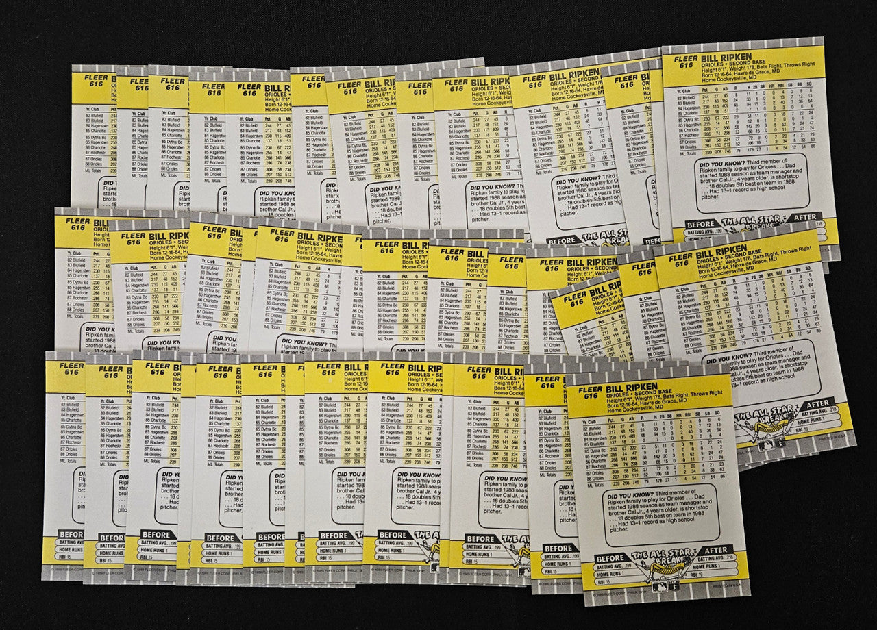 1989 Fleer Bill Ripken Black Box FF Error #616 Lot Of 40 NM-MT
