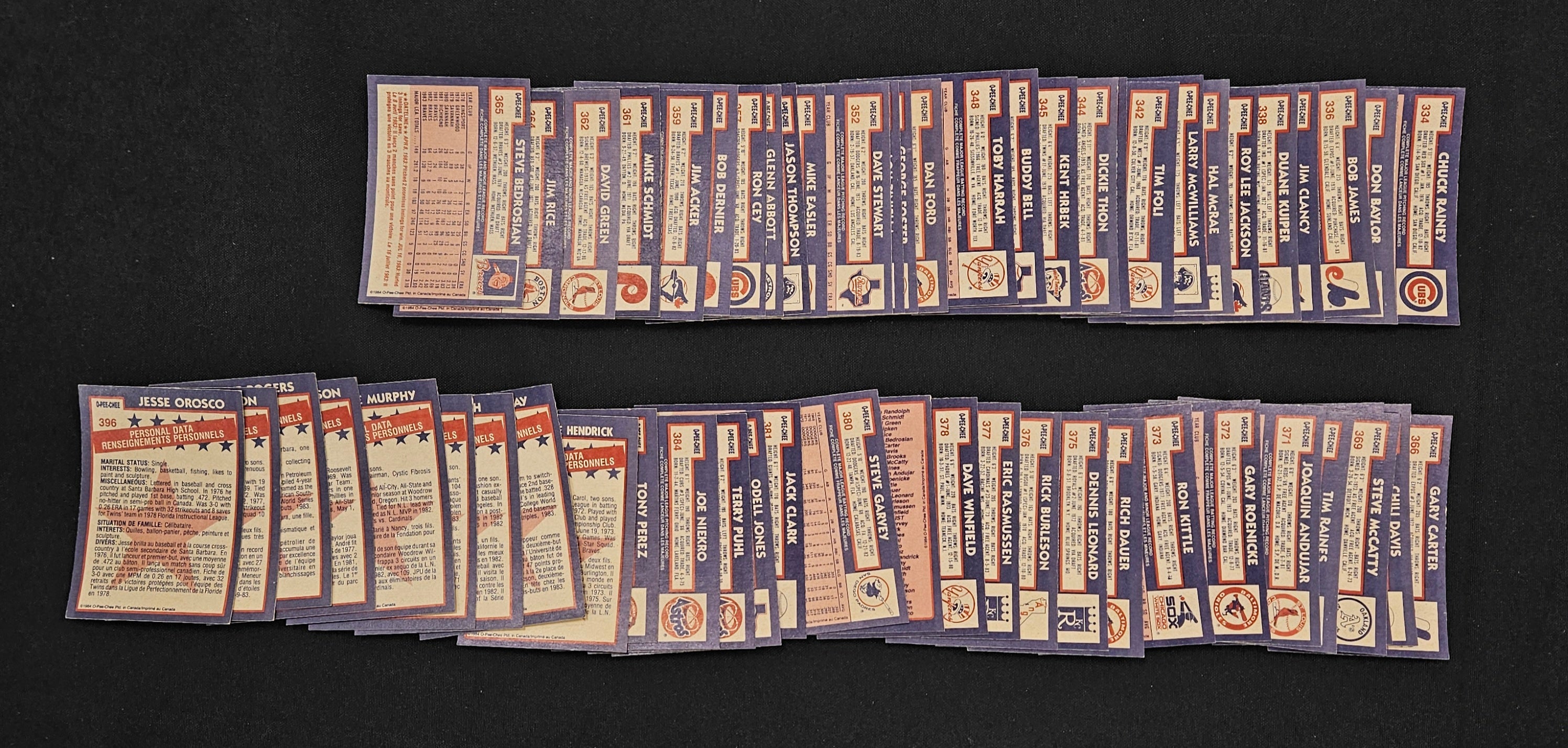 1984 O-Pee-Chee Baseball Near Complete Set 360/396 NM-MT