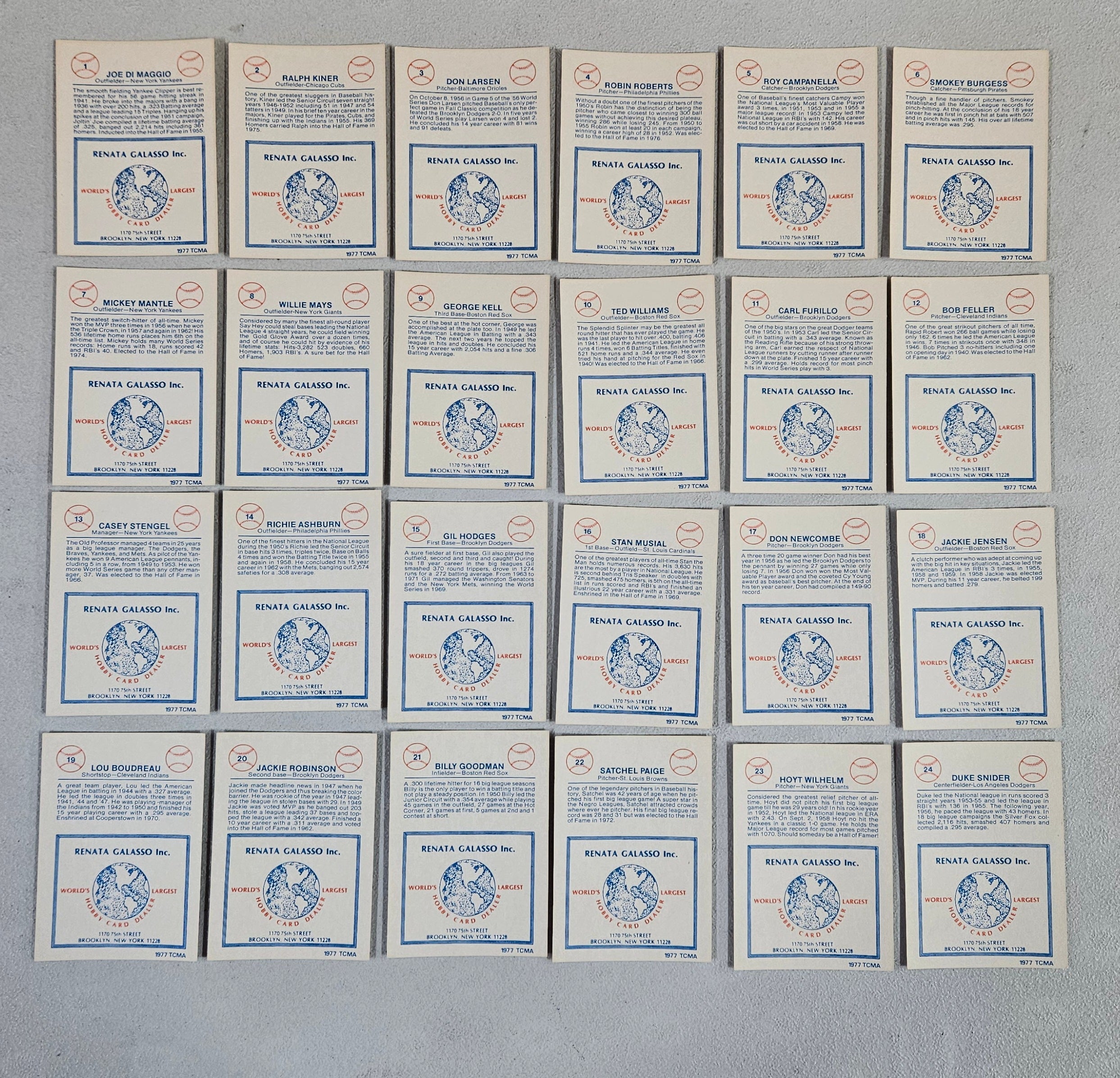 1977 TCMA Renata Galasso Baseball Complete Set (45/45) NM