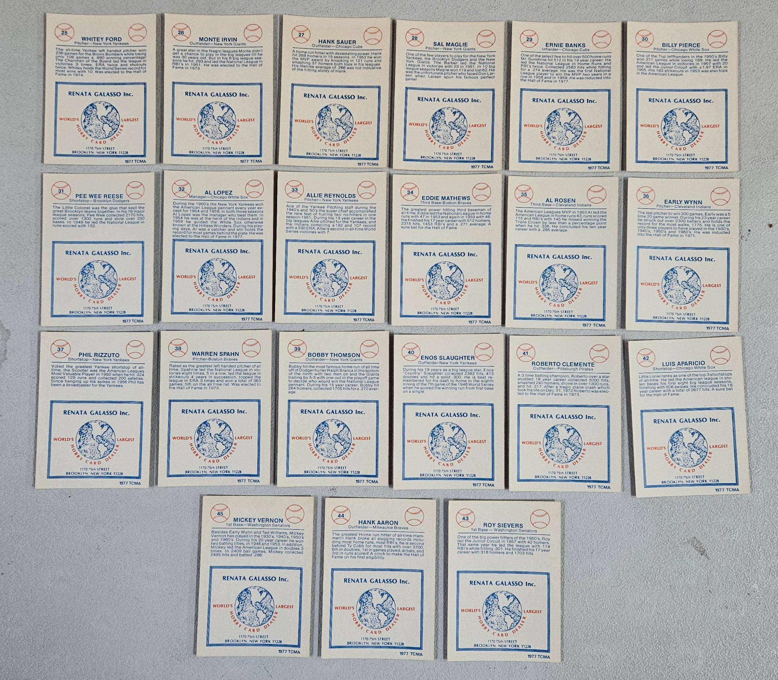 1977 TCMA Renata Galasso Baseball Complete Set (45/45) NM