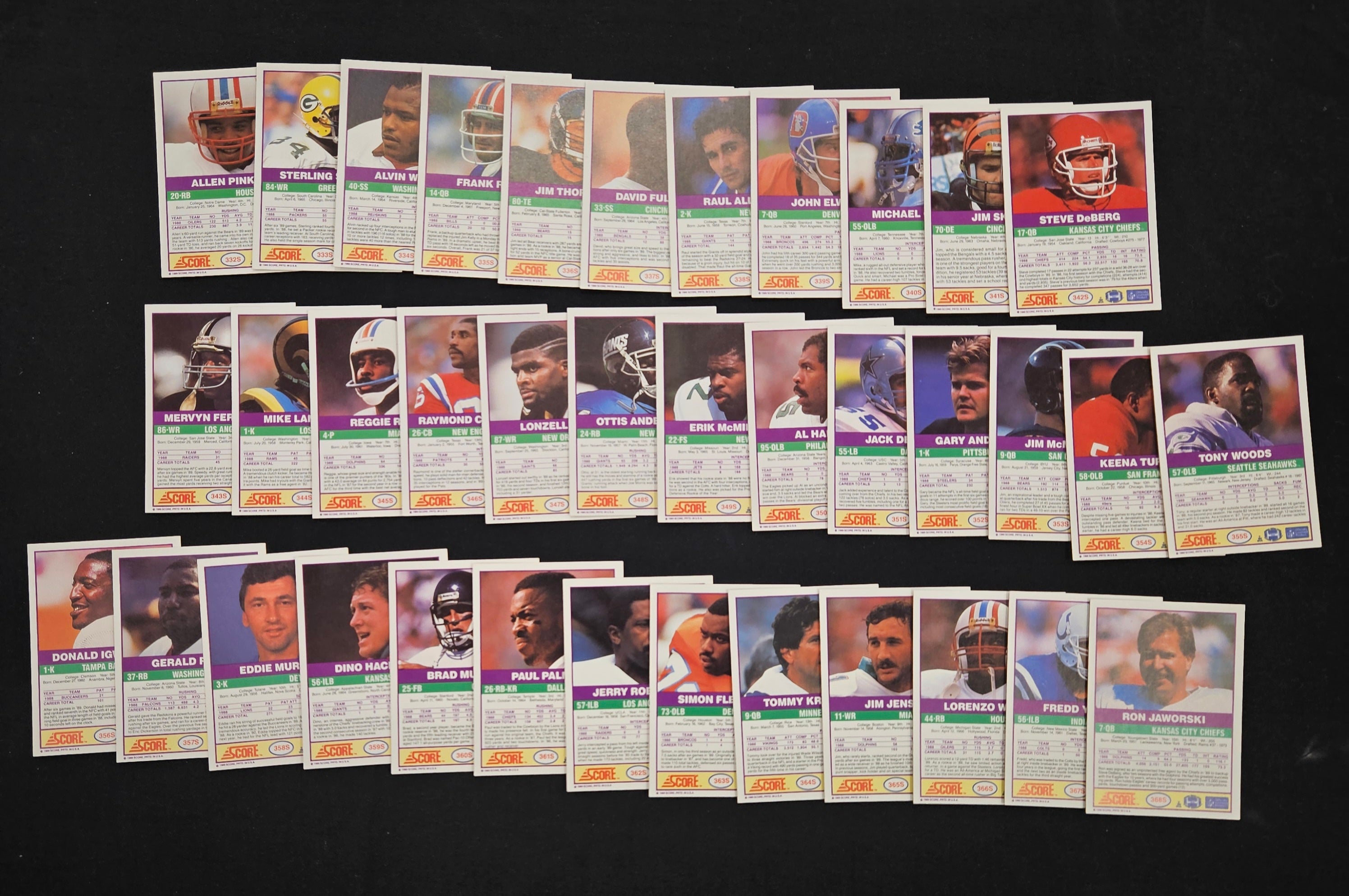 1989 Score Football Supplemental Set #331-#440 With 10 Magic Motion Trivia Cards