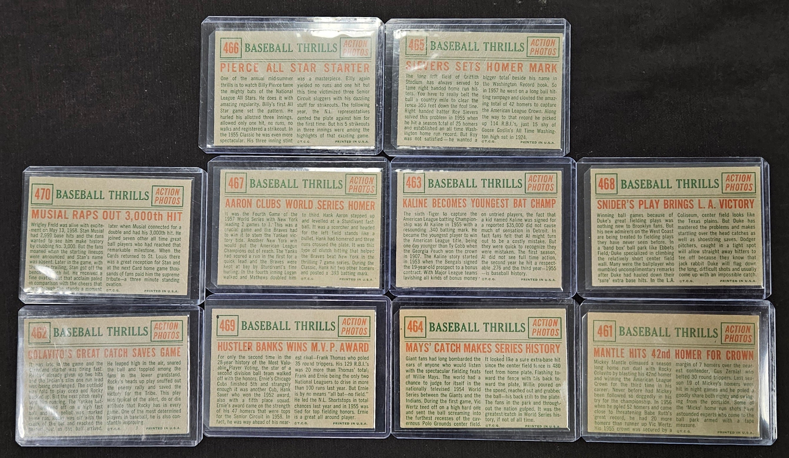 1959 Topps Baseball Thrills Set (10 cards) Mantle/Mays EX