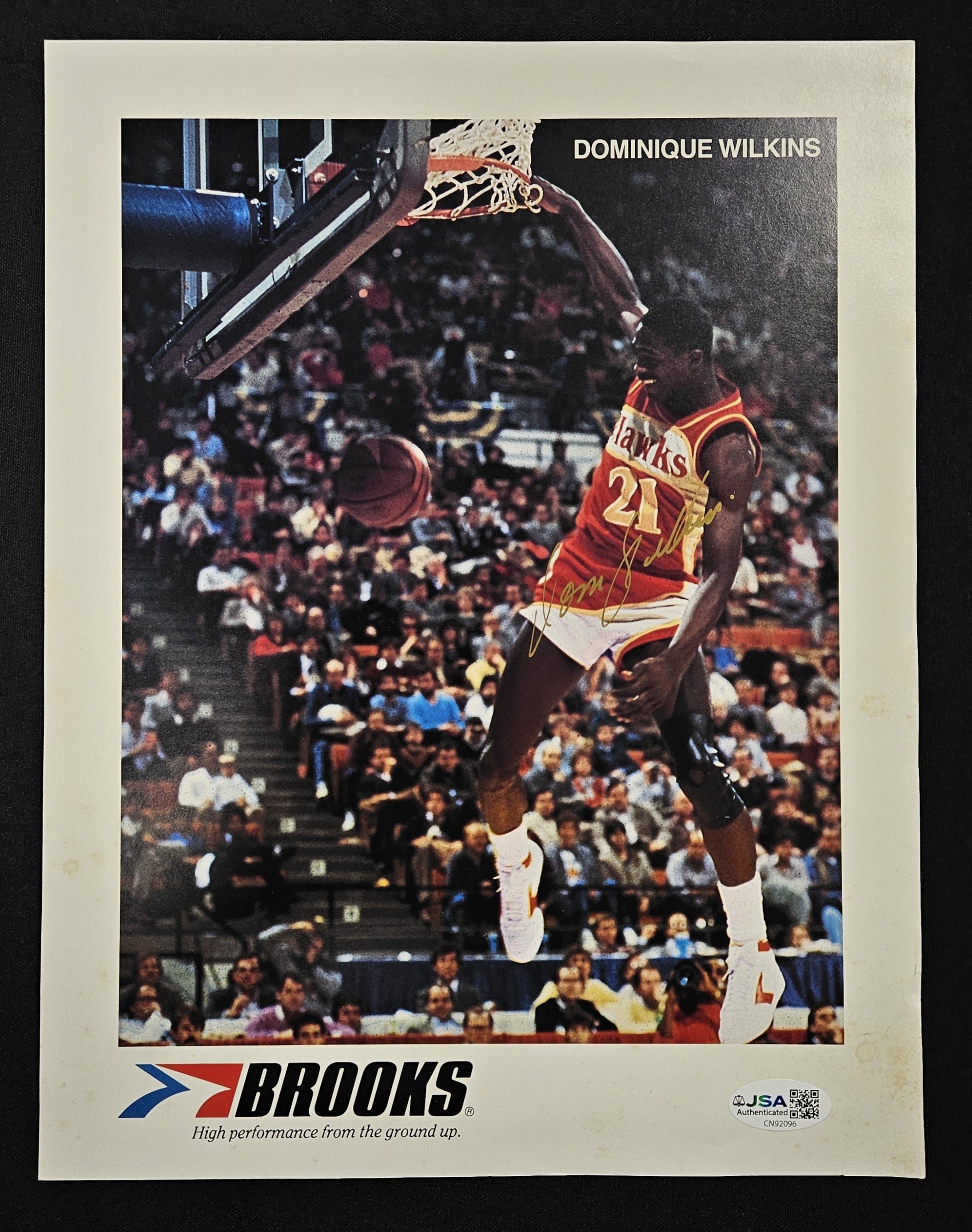 Dominique Wilkins Signed Autographed 8 1/2 x 11 Brooks Promo JSA Authentic