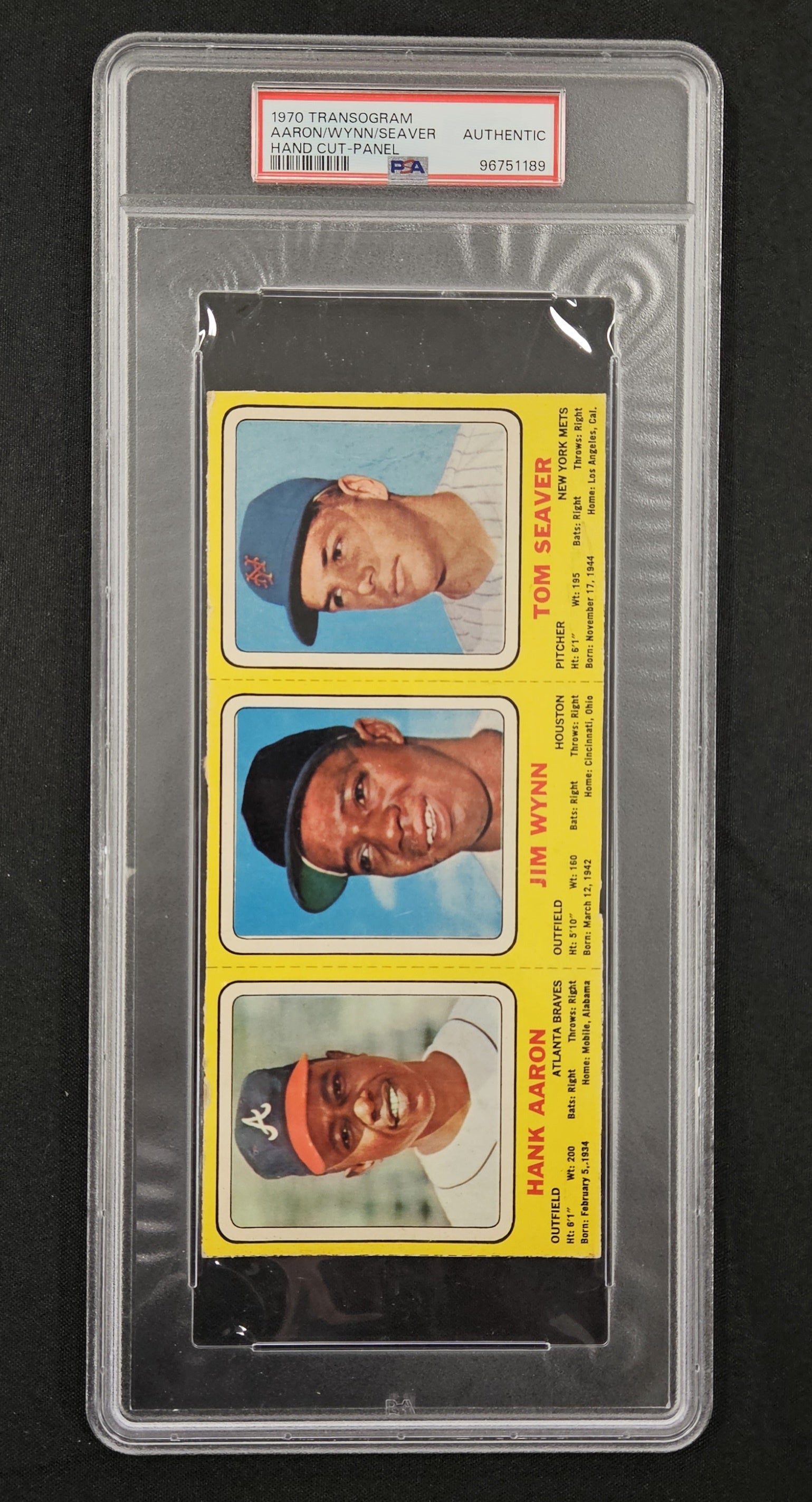 1970 Transogram Hank Aaron/Jim Wynn/Tom Seaver Hand Cut-Panel PSA Authentic
