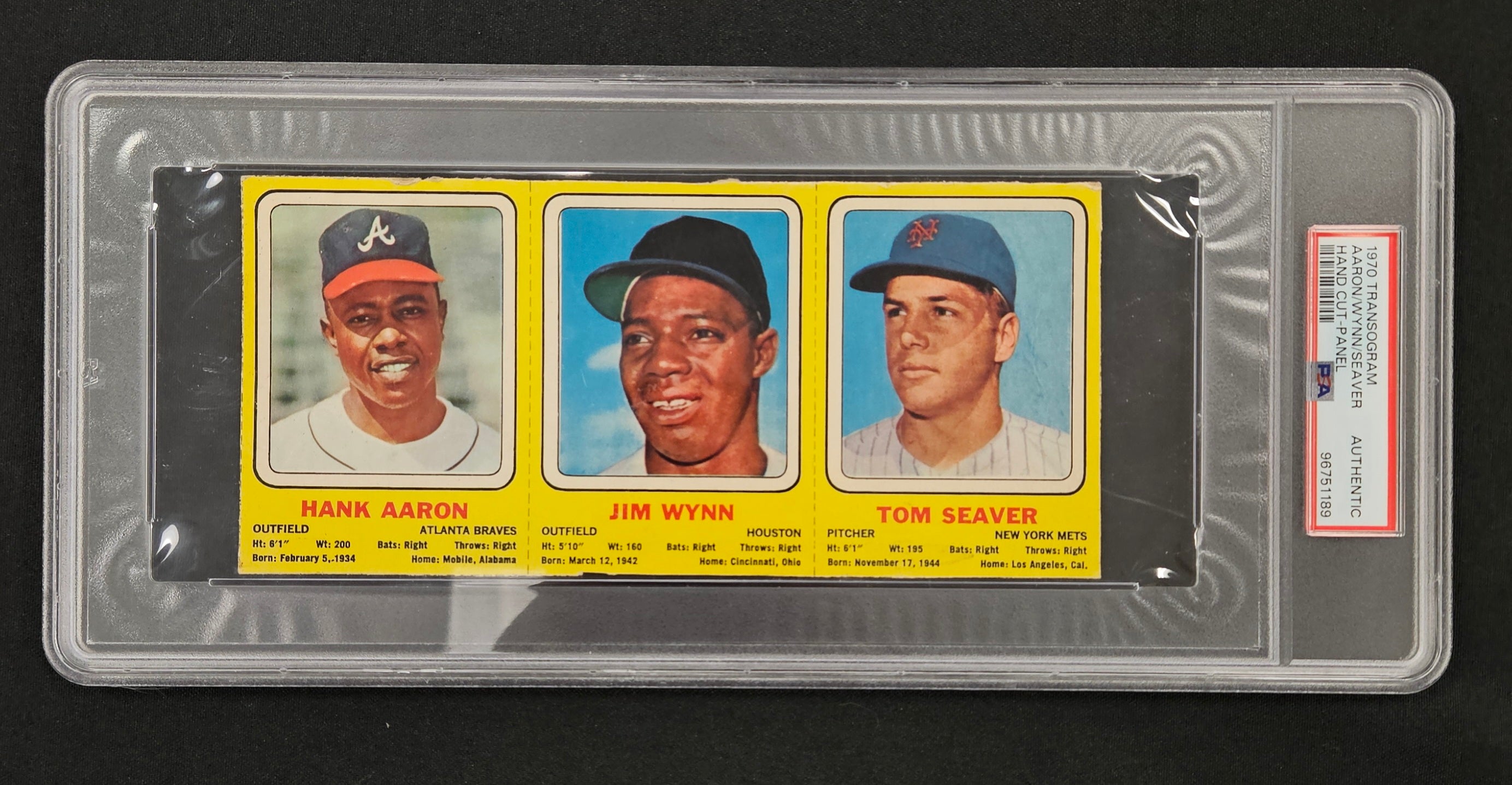 1970 Transogram Hank Aaron/Jim Wynn/Tom Seaver Hand Cut-Panel PSA Authentic