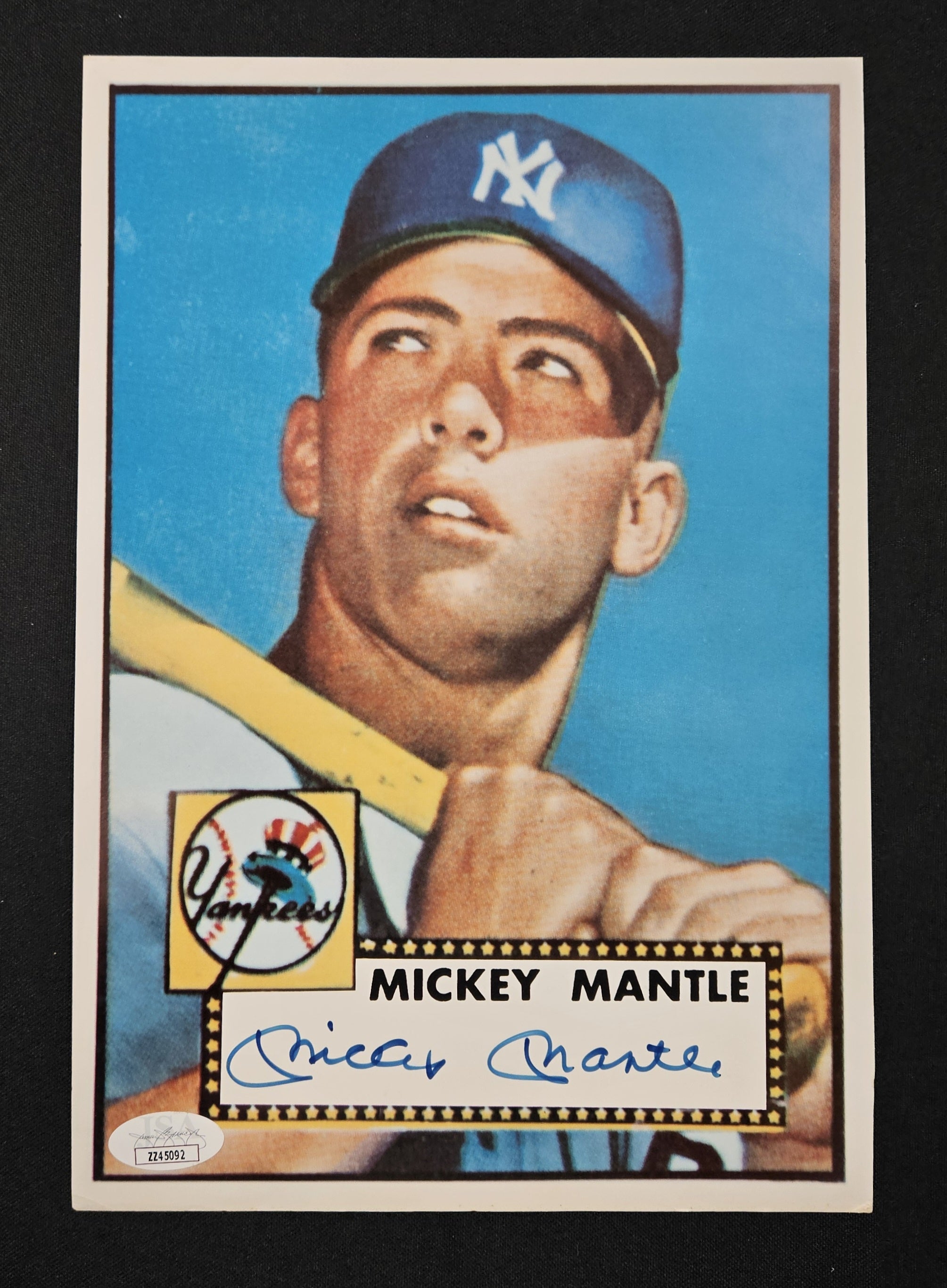 Mickey Mantle Signed Autographed 1952 Topps Design Photo JSA Authentic *Read*