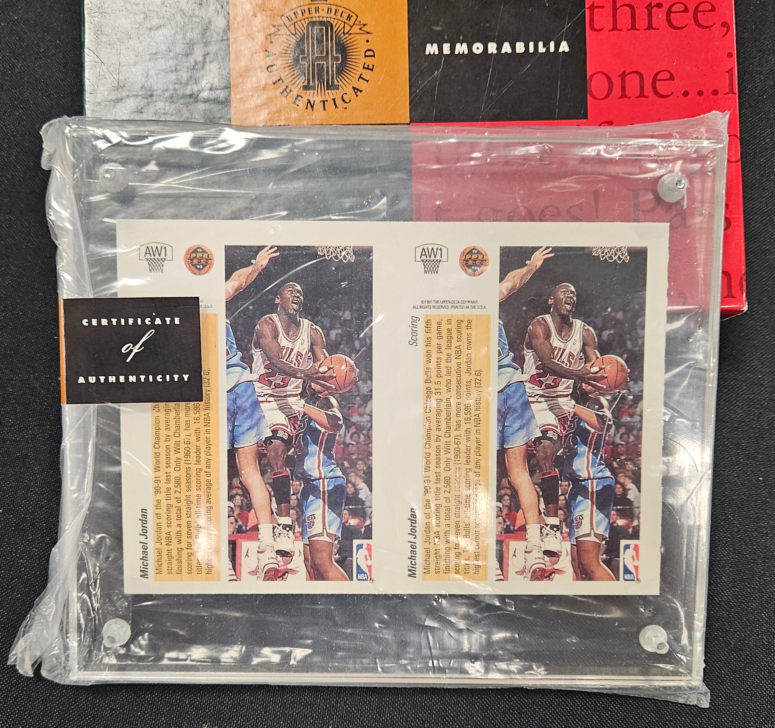 1991-92 Upper Deck Michael Jordan Scoring Hologram 2 Card Uncut Panel #AW1 UDA