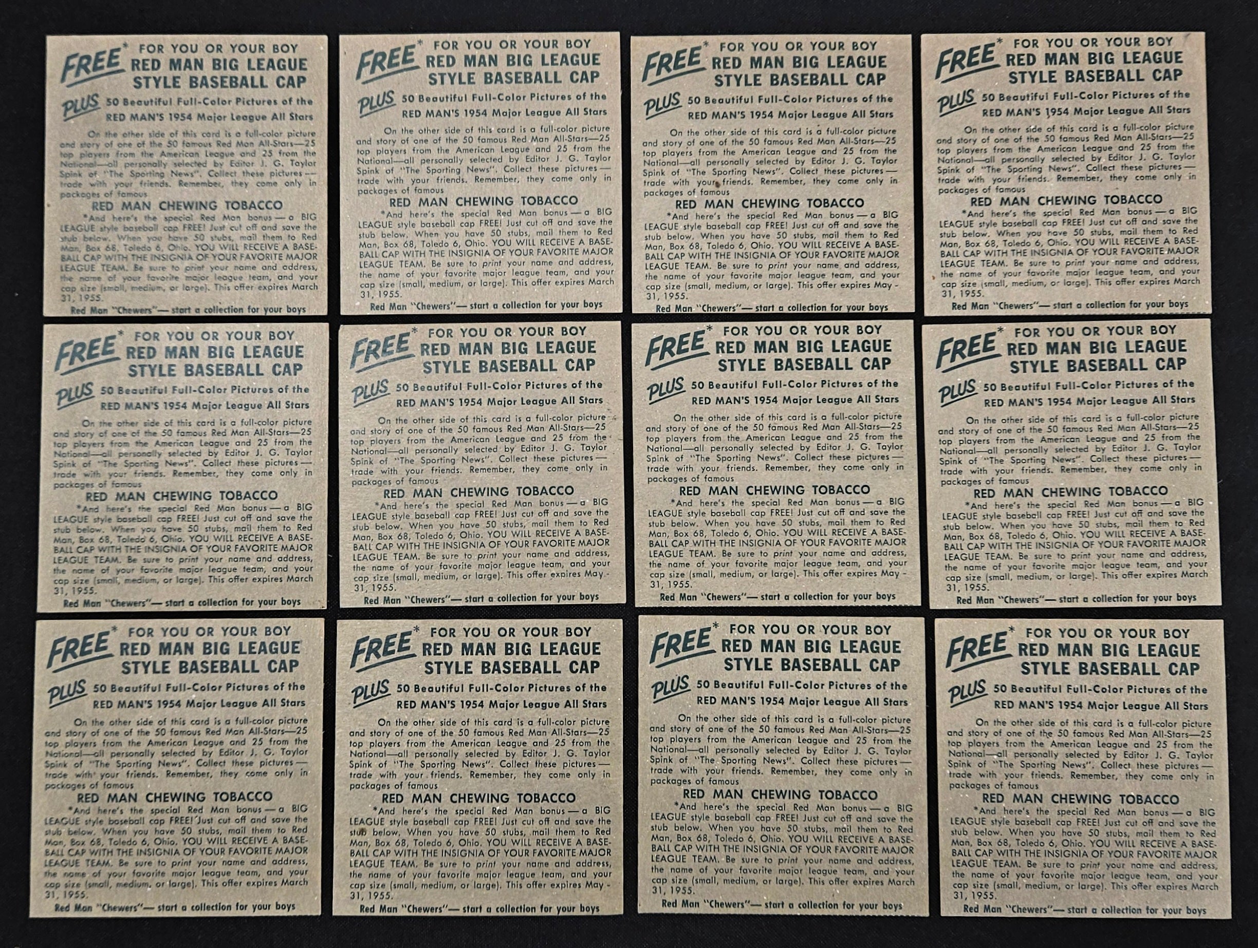 1954 Red Man Near Complete Set 36/50 No Tabs Low Grade