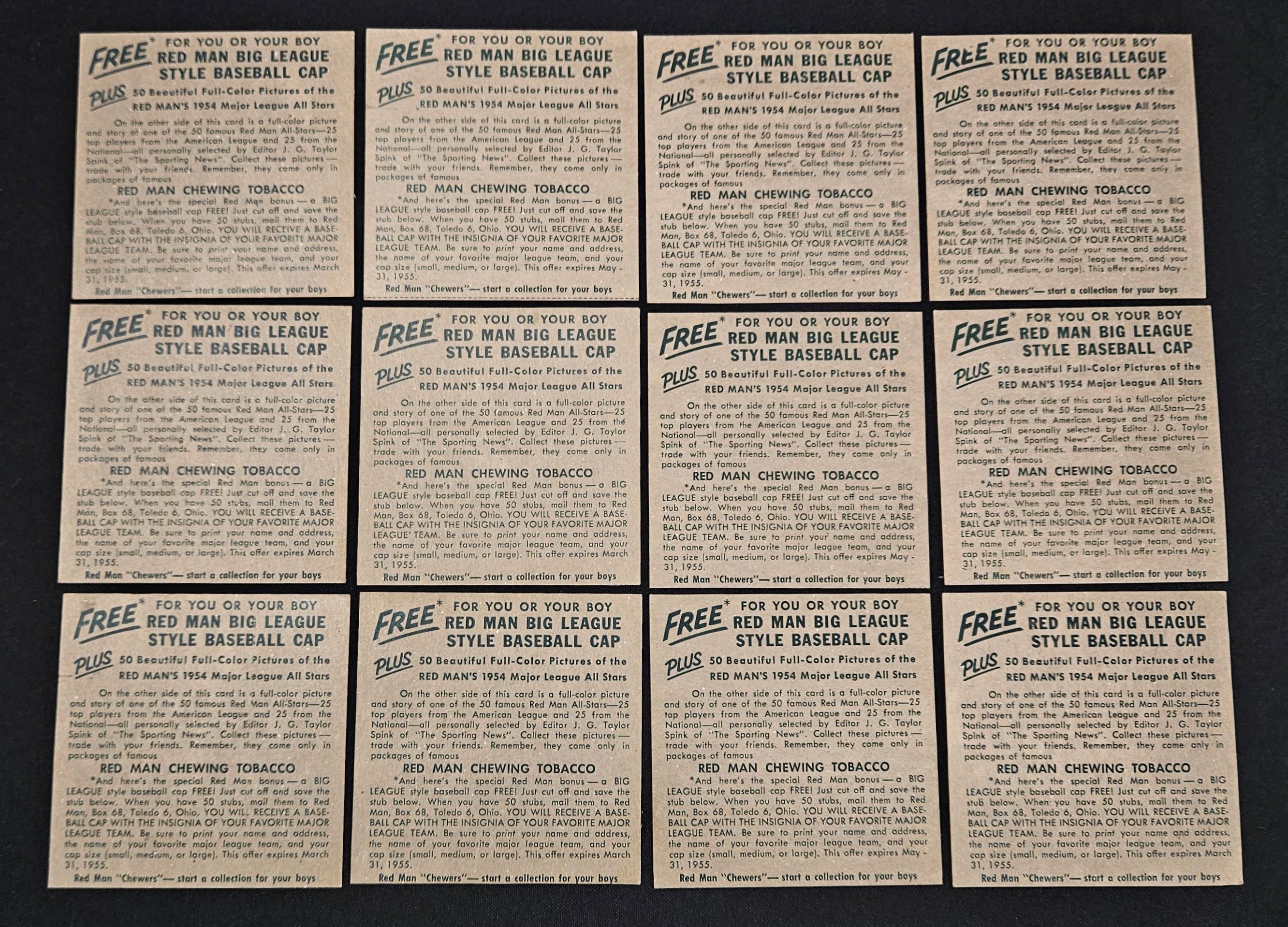 1954 Red Man Near Complete Set 36/50 No Tabs Low Grade