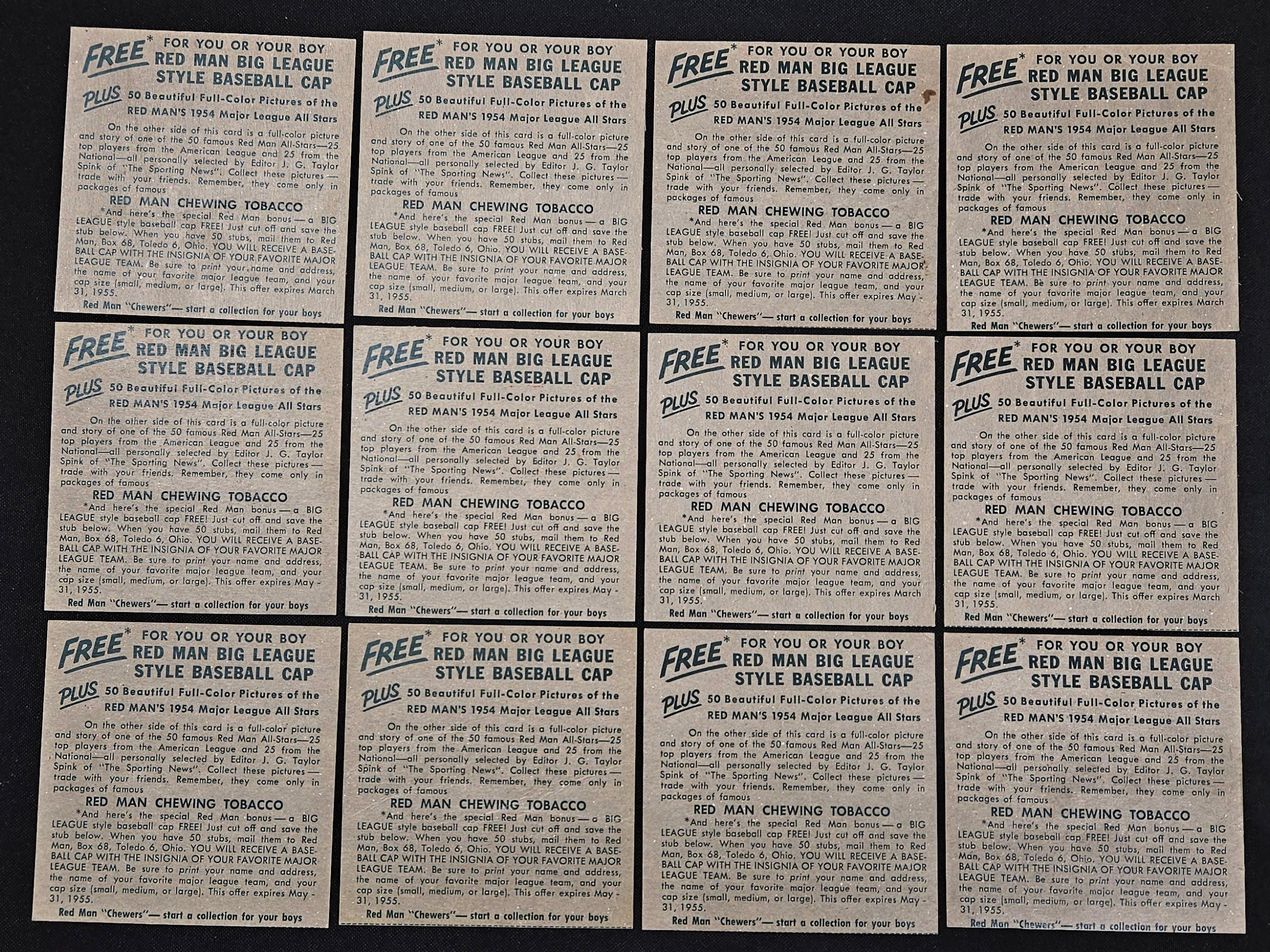 1954 Red Man Near Complete Set 36/50 No Tabs Low Grade