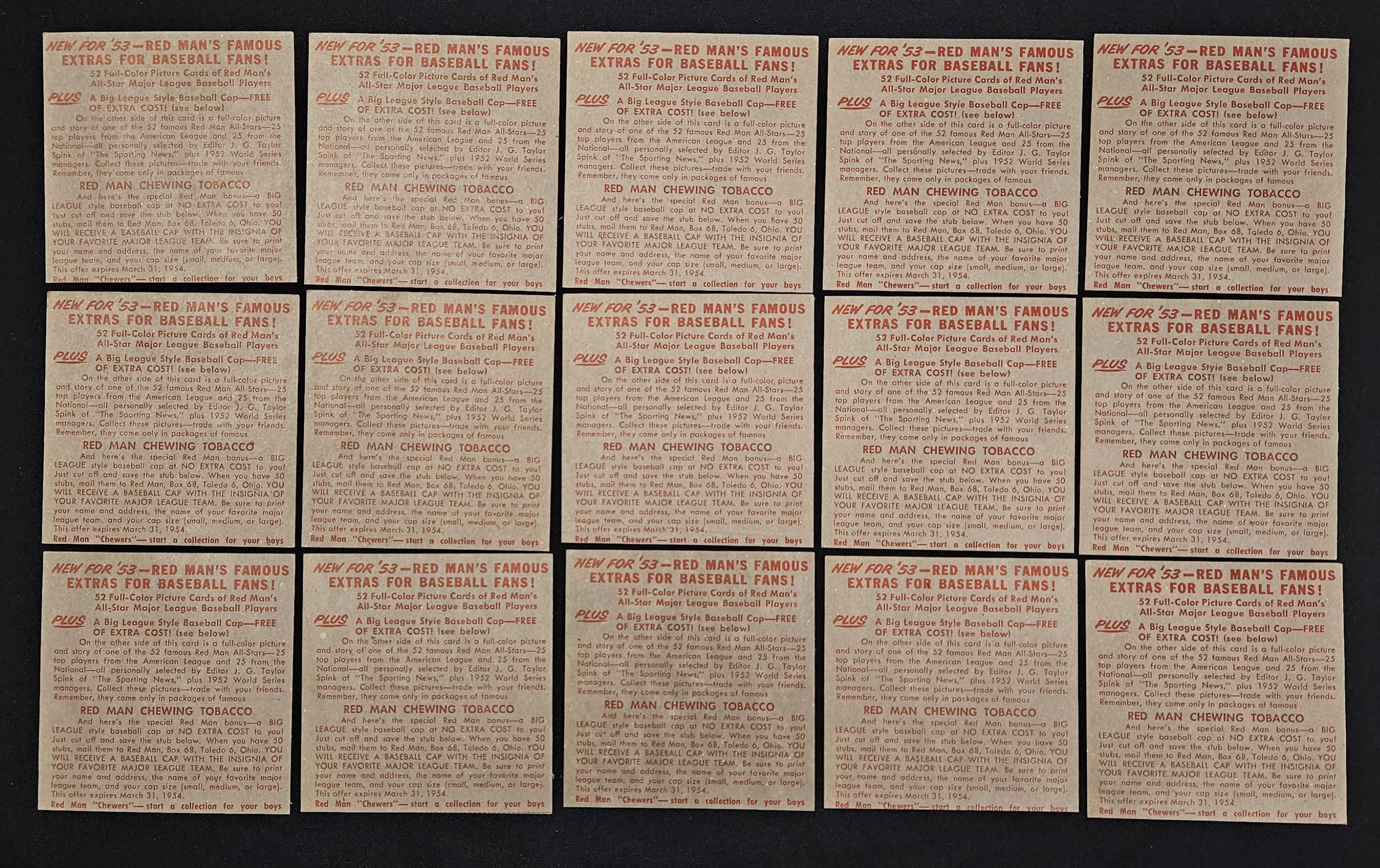 1953 Red Man Lot Of 26 Different No Tabs Low Grade