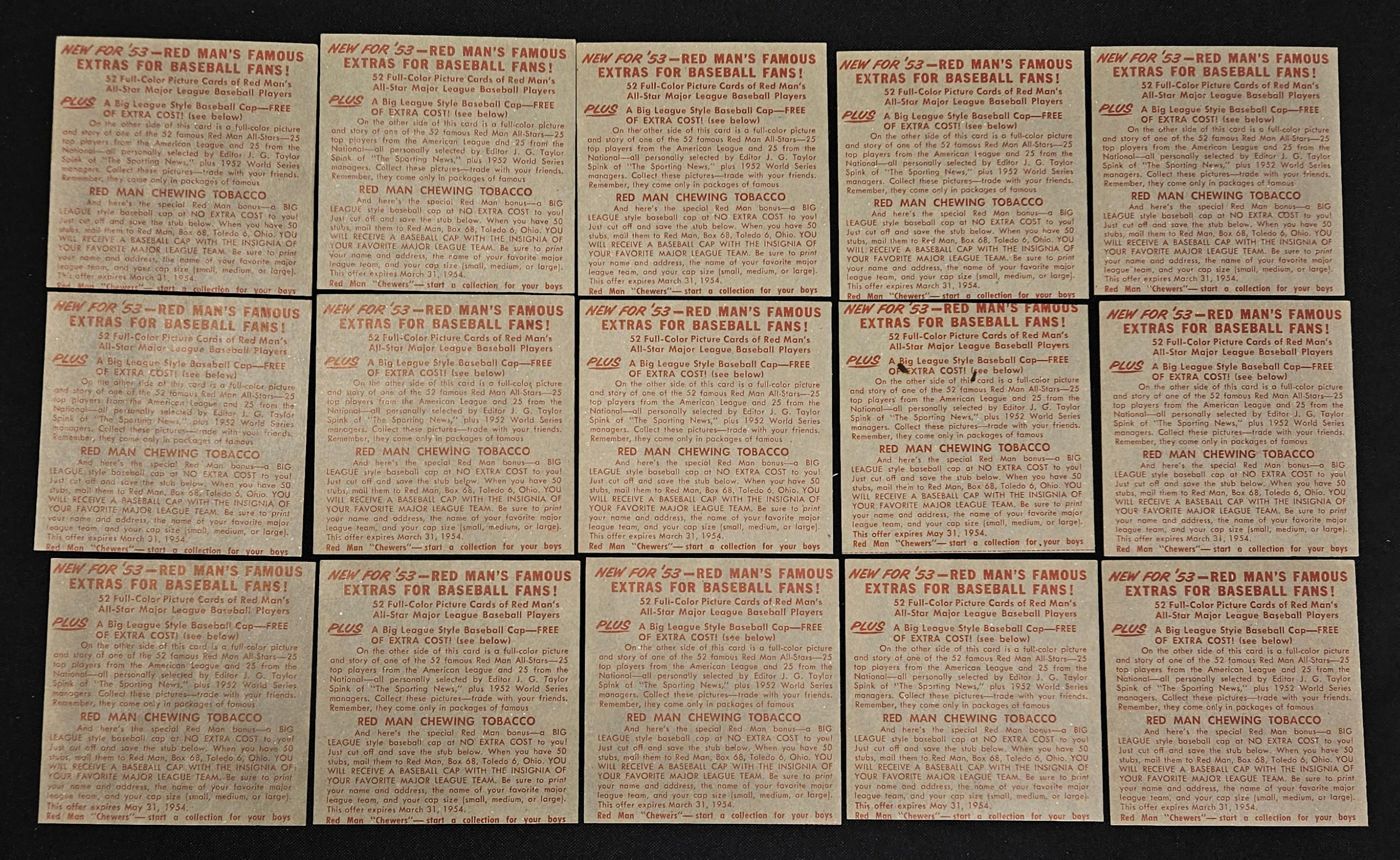 1953 Red Man Near Complete Set 43/52 No Tabs Low Grade