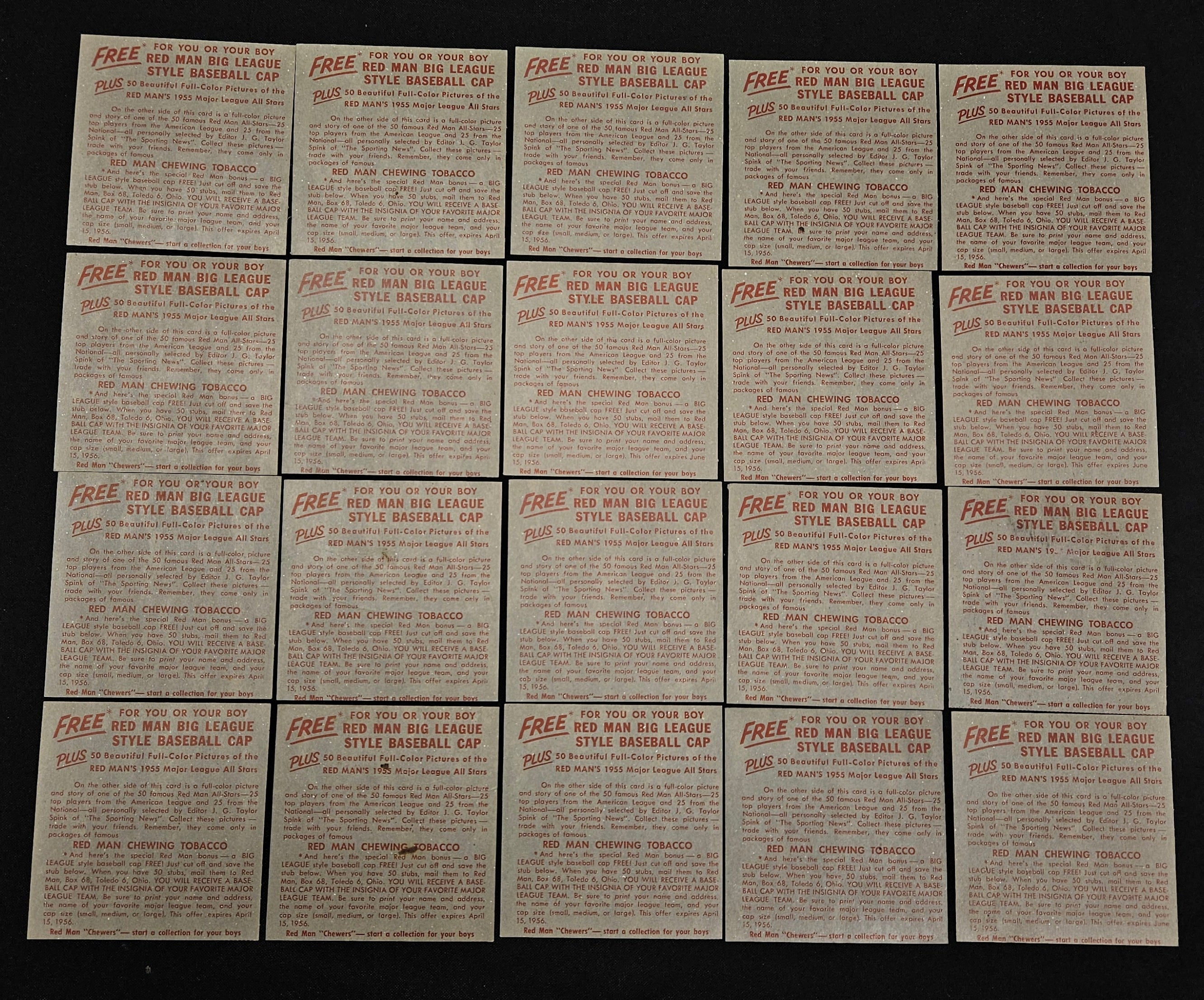 1955 Red Man Near Complete Set 47/50 No Tabs Low Grade